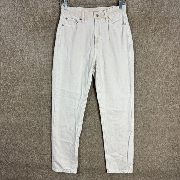 American Eagle Mom Jeans Womens Size 0 Light Beige Straight Leg High Rise Denim - Picture 1 of 12